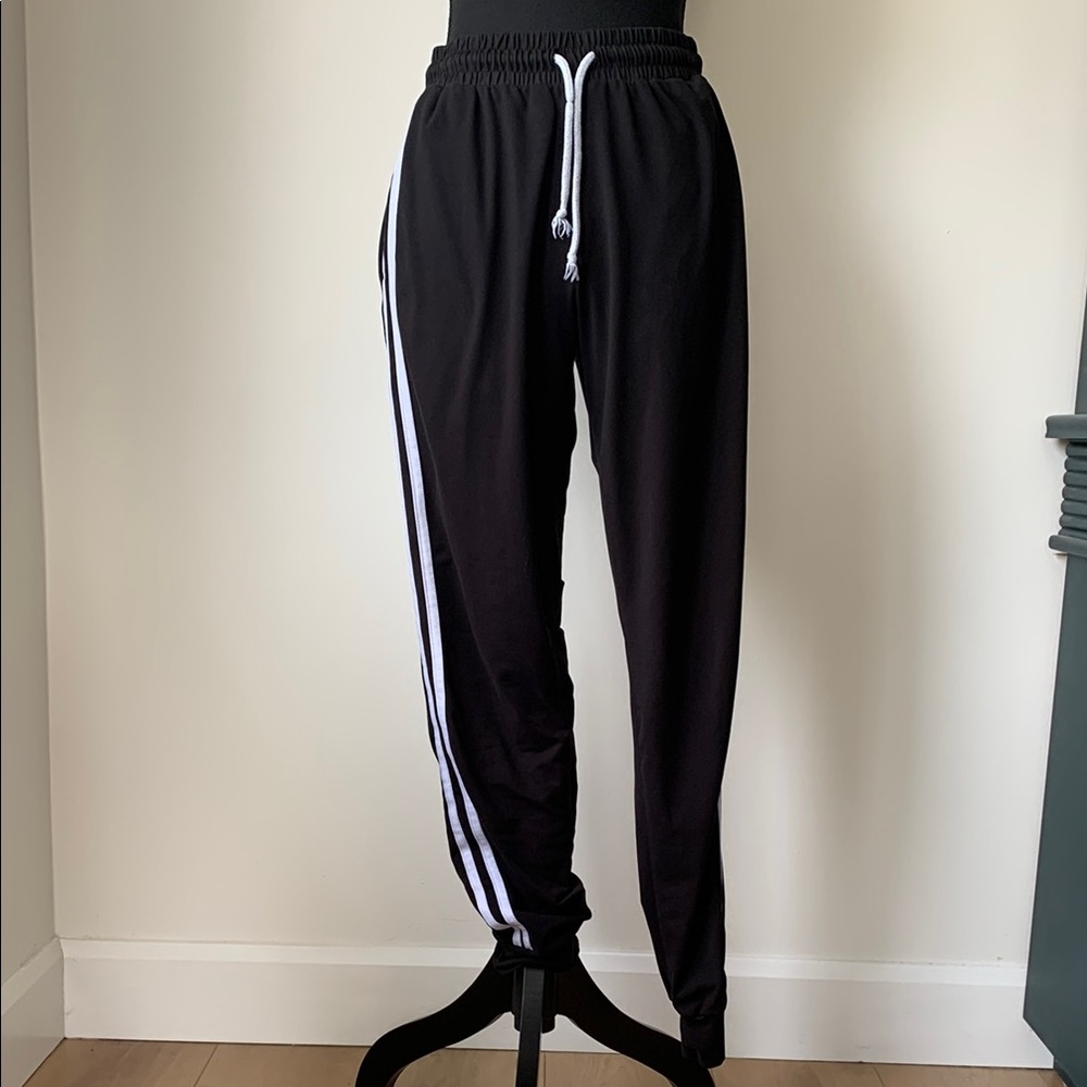 SWS Active Black Joggers with White Side Stripes - Size Medium